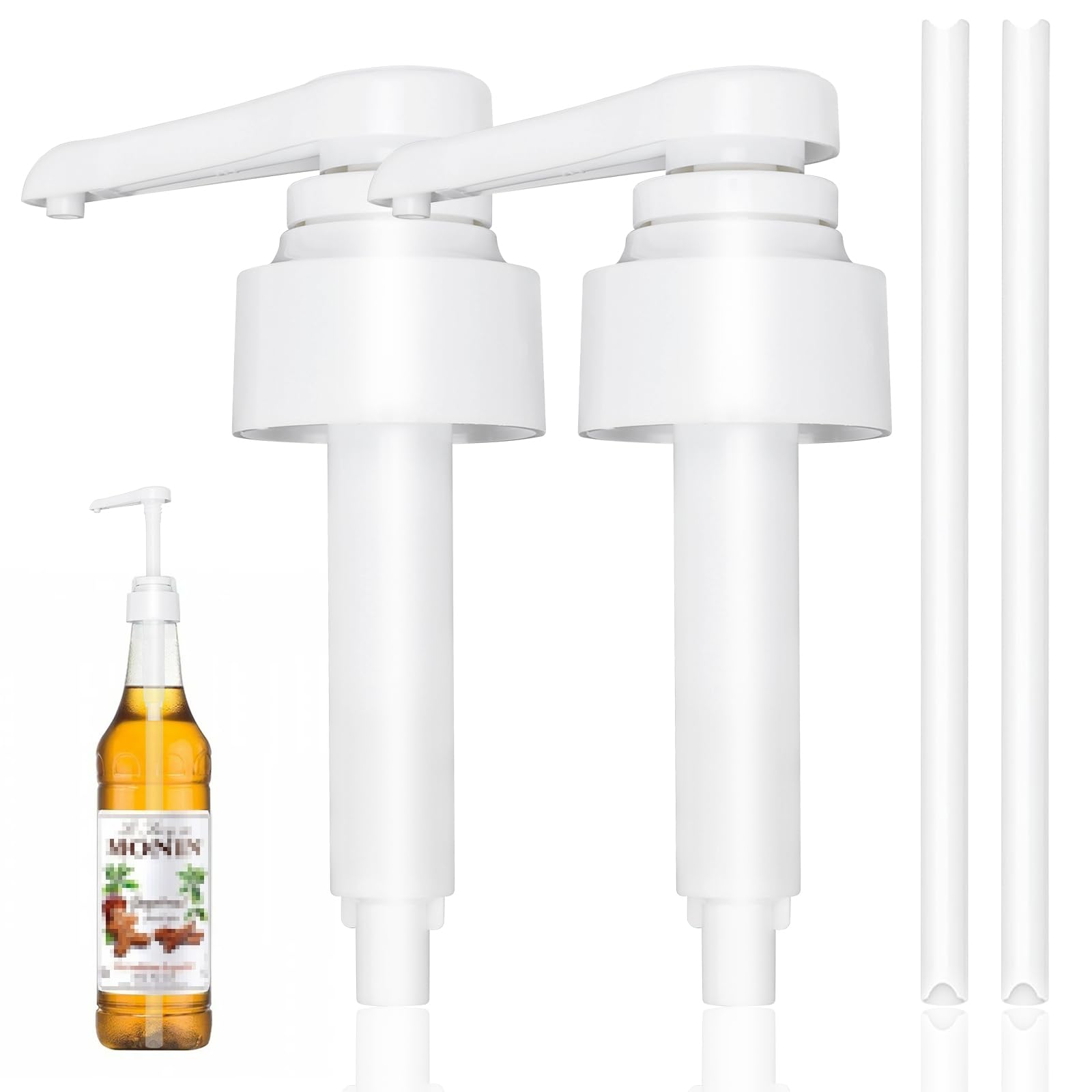 Pompa dosatrice sciroppo, set di 2 distributori di pompa, riutilizzabili per brocche di vetro o bottiglie di plastica, compatibile con 1 l monin sciroppo pompa, 10 ml