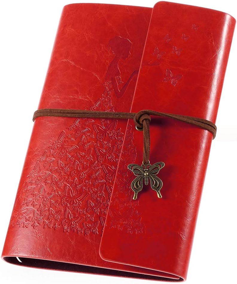 MALEDEN Leather Journal Notebook, Refillable Vintage Writing Journal for Women Girls, Pretty Dairy Sketchbook Travel Journal to Write in with 160 Blank Pages (A6, Red)