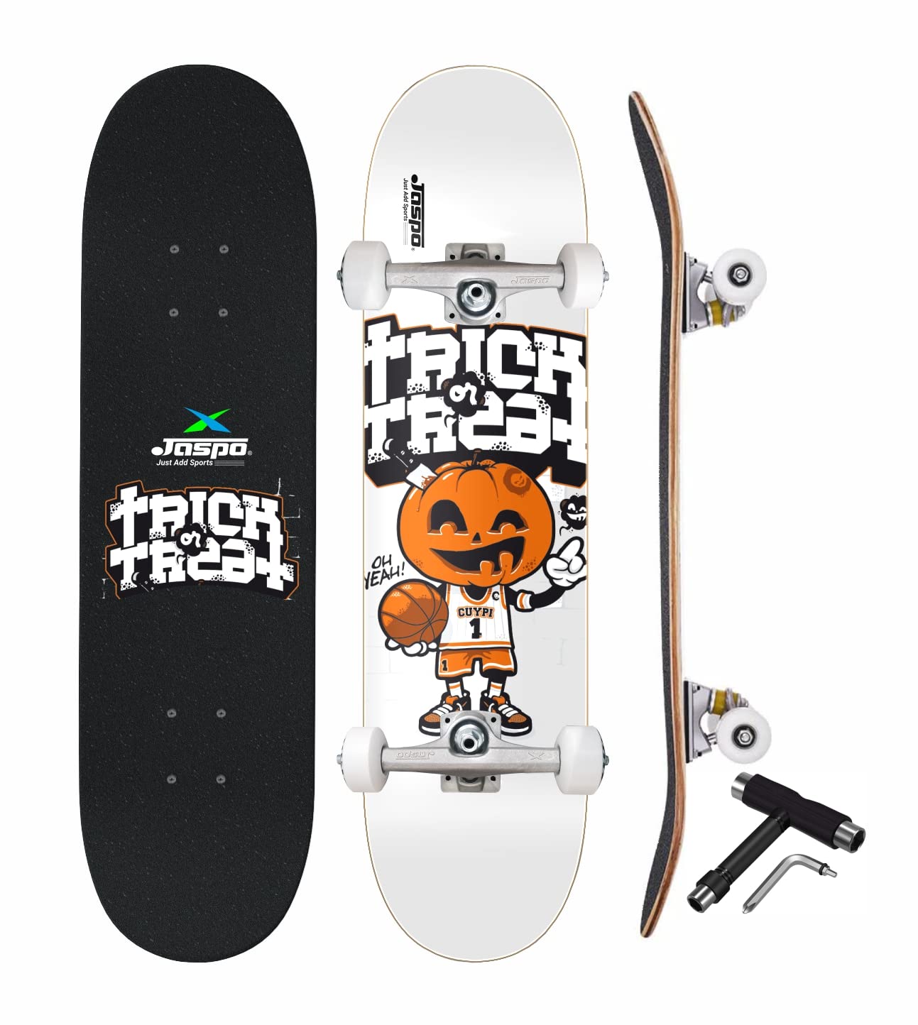 Jaspo Trick or Treat (31 Inches X 8 Inches) 7 Layer Wooden (Canadian Maple) Professional Grade Concave Skateboard - Made in India (Trick or Treat)
