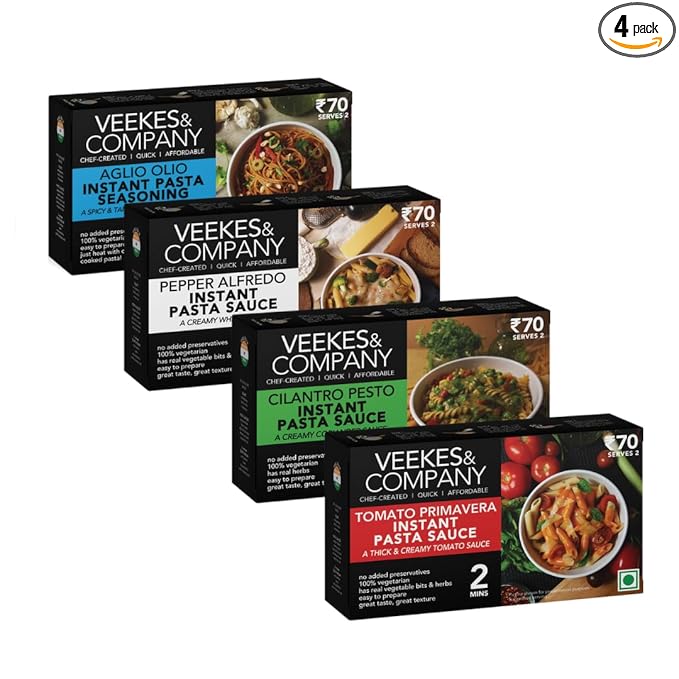 Gourmet Pasta Sauce Mixes (Assorted pack of 4- Pepper Alfredo, Tomato Primavera, Coriander Pesto, Aglio Olio))