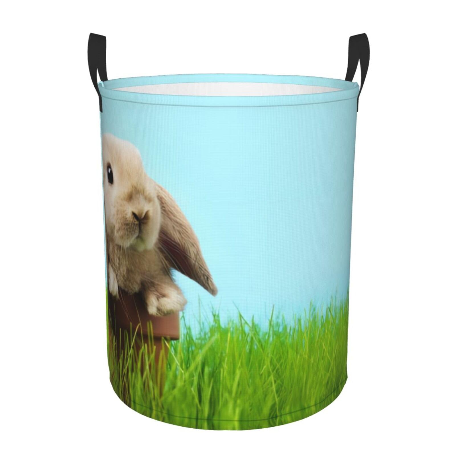 S Circular Hamper – Collapsible Bunny on Green Grass Print Laundry Basket