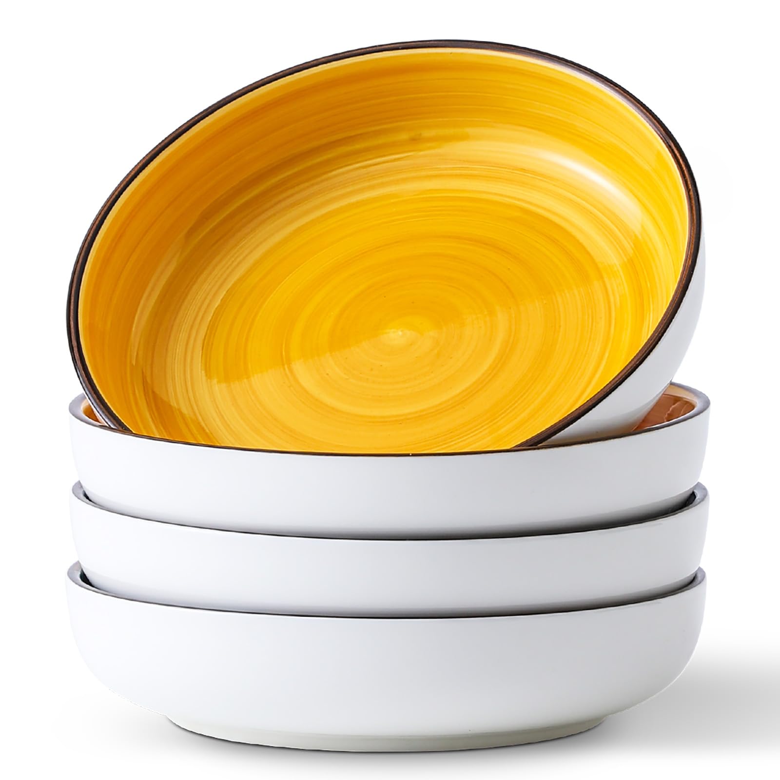 KOLLOV Pasta Bowls, 40oz Large Salad Bowl Set of 6 , Ceramic Serving Soup Bowls Plates for Kitchen, Microwave & Dishwasher Safe, Yellow