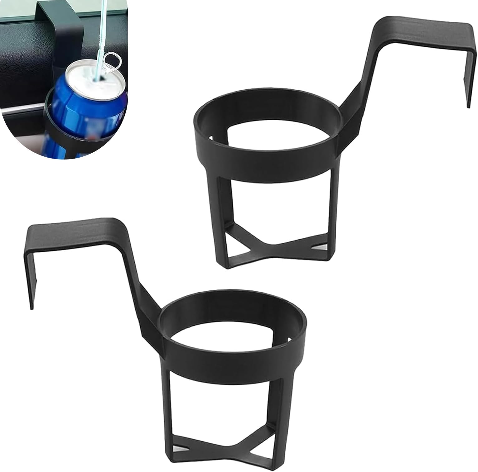2 PCS Car Cup Holders, Multi-function Hanging Waterproof Holder for Water Mug Phone Key, Portable Anti-spill Gap Drink Hook, Interior Storage Accessory for Window Armrest (Black)