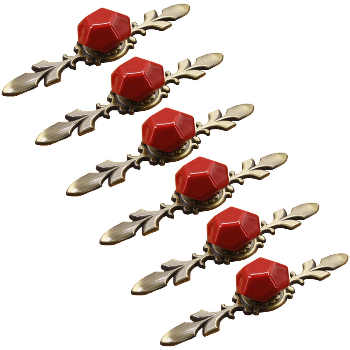 Maniglie decorative vintage Maniglie, maniglie antiche, pomelli, accessori for mobili, set di 6 pomelli for porte in ceramica a forma di diamante Pomelli for vanità con base in ottone anticato (Color