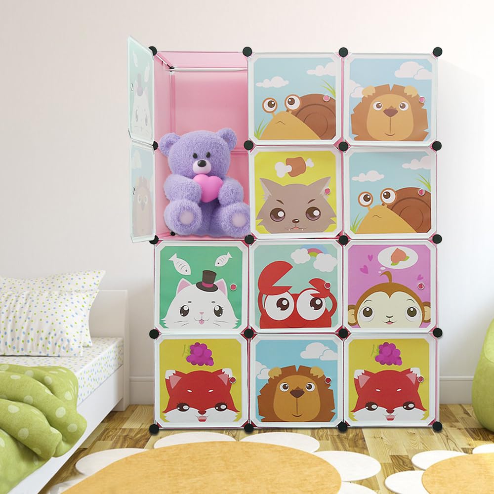 Kedia Armoire pour enfants, armoire de chambre à coucher, armoire modulaire, en plastique, avec portes, portable, penderie pour enfants (111 x 37 x 147 cm, rose)