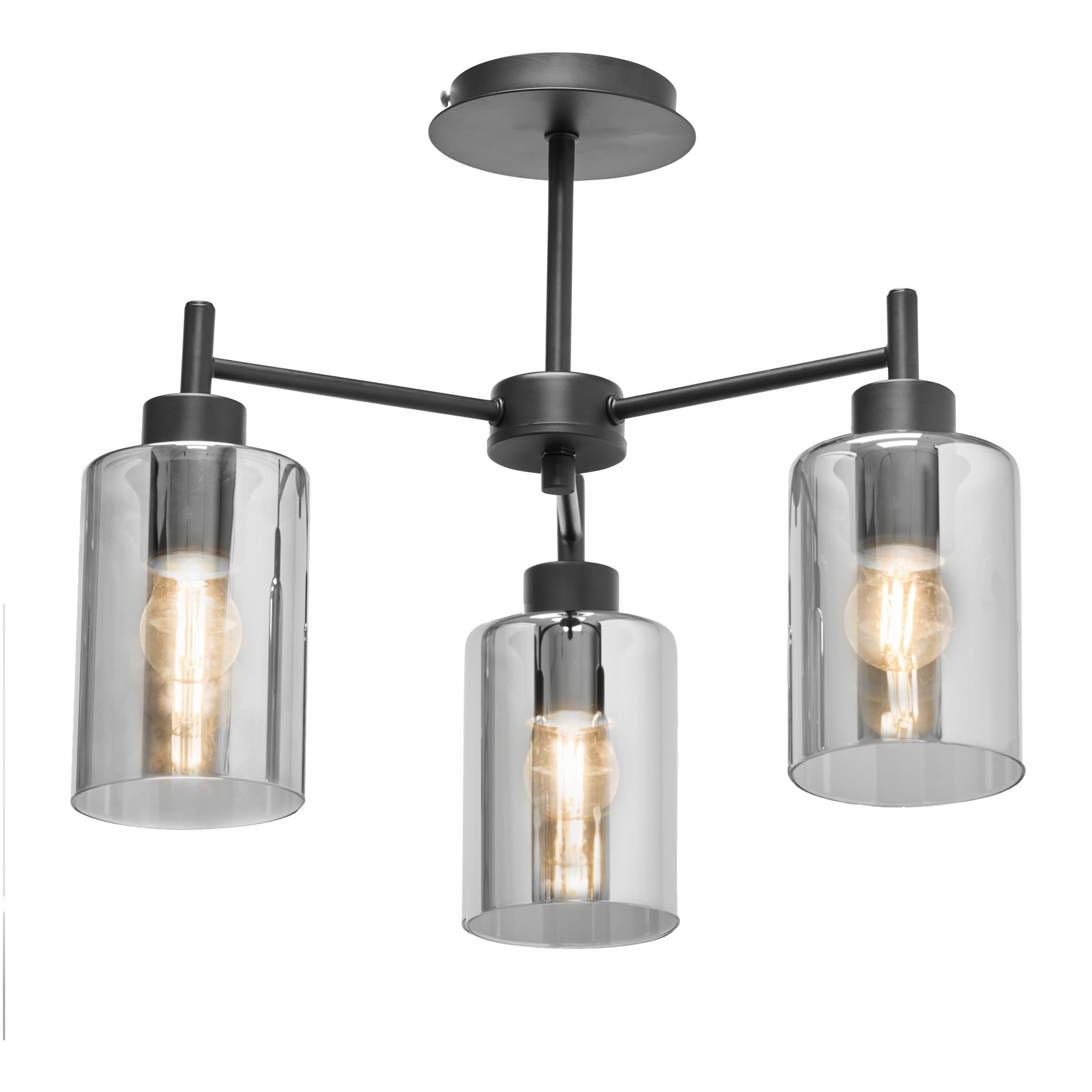 Lighting Supermarket Black Menari Matt 3 Light Ceiling Light With Smoked Glass Shades
