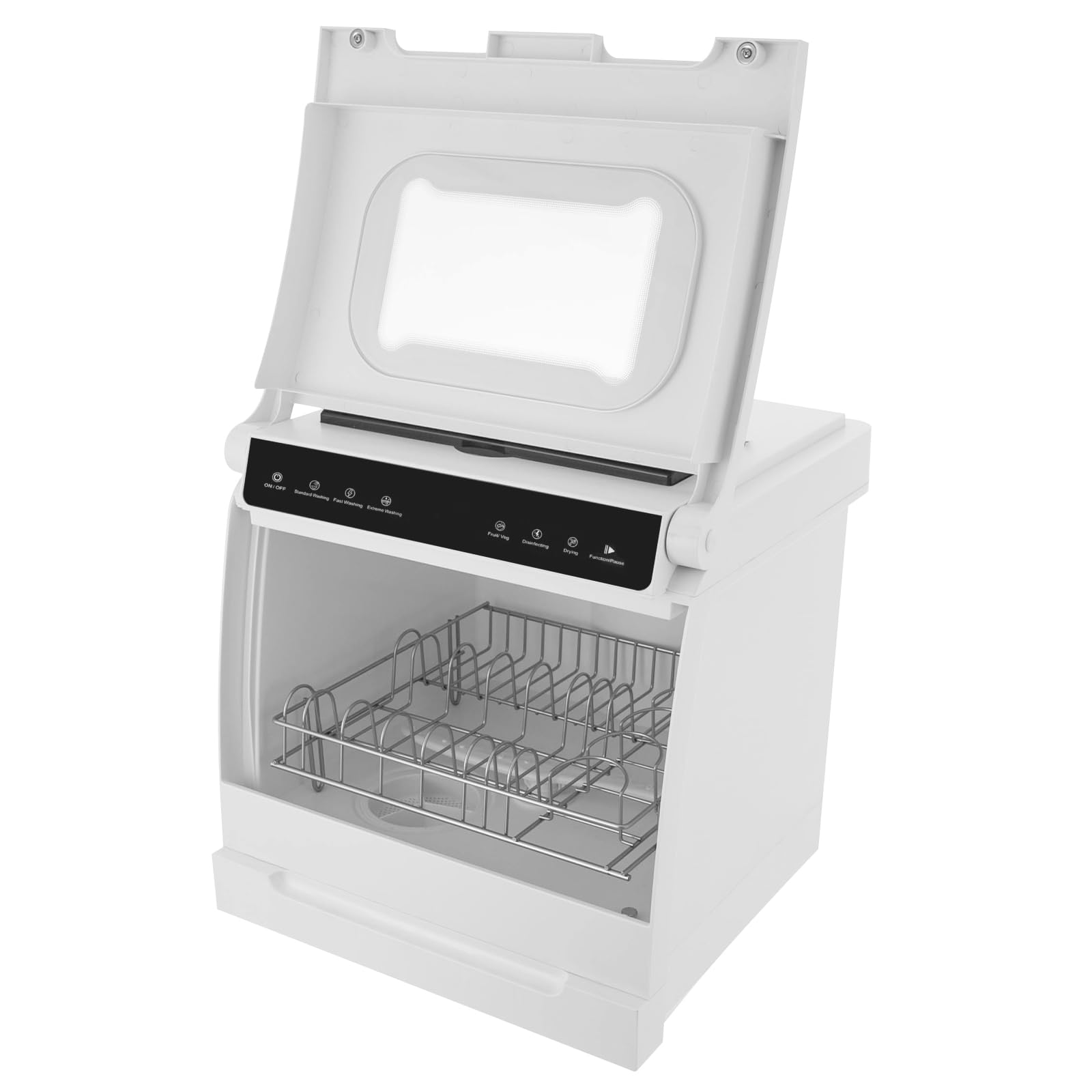 Lavastoviglie Portatile Da Banco Con Quattro Modalità Di Lavaggio, Lavaggio Standard, Rapido, Estremo E Frutta E Verdura, 360° Doppia Vaporizzazione, Mini, Bianco