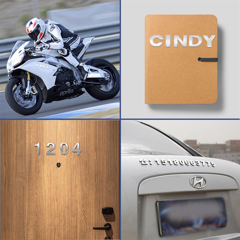 40 Pegatinas 3D DIY Letras de Personalizadas Coche a, 26 Letras Etiquet 10 numeros 4 símbolos, Coche Auto Emblema Carta Insignia Etiqueta, DIY Logo Decoración
