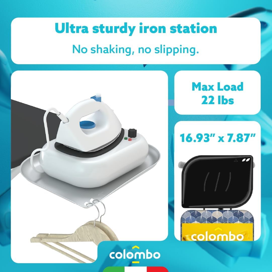 Colombo Turbo Ironing Board with Steam Generator Holder – Extra Large 47.2 x 17.3 in, Heavy-Duty Stable Frame, Height Adjustable up to 37.4 in, Foldable Ironing Table, Laundry Rack, Made in Europe