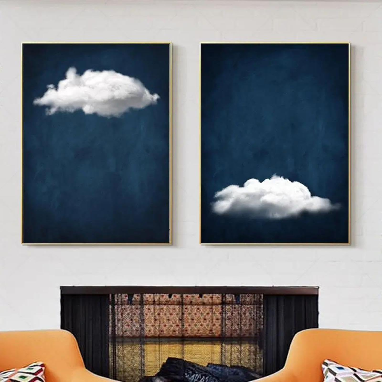 Baibexing Abstract Indigo Cloud Wall Art Canvas Painting Minimalist Poster Prints Picture For Living Room Home Decor 60X80Cmx2Pcs Unframed