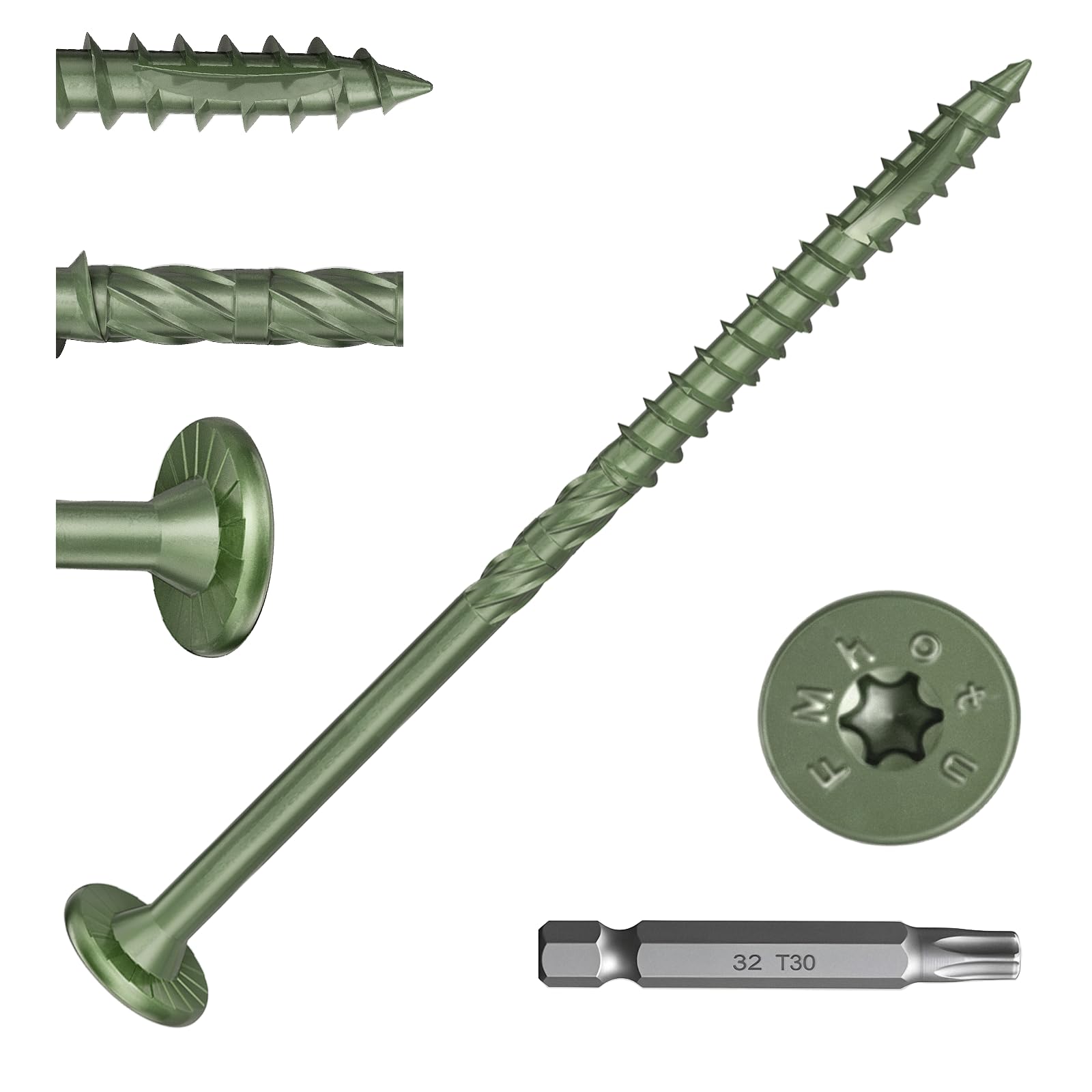 FMhotu #14 Heavy-Duty Wood Screws, Star Drive Deck Screws, Rust Resistant Timber Screws for Timber/Log/Landscaping Wood (4-1/2 Inch,50Pcs,Green)