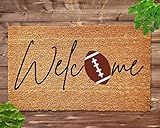 bnil Football Doormat, 16x24 Inch, Brown, Green, Modern, Water Resistant, Braided, Letter Print, Machine Washable