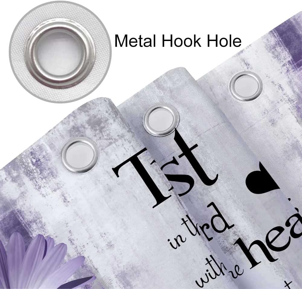 Rustic Farmhouse Purple Shower Curtain Bible Verse Inspirational Shower Curtain Country Farm Bright Violet Daisy Flowers Butterfly Abstract Shower Curtain Set for Bathroom, 69X75IN