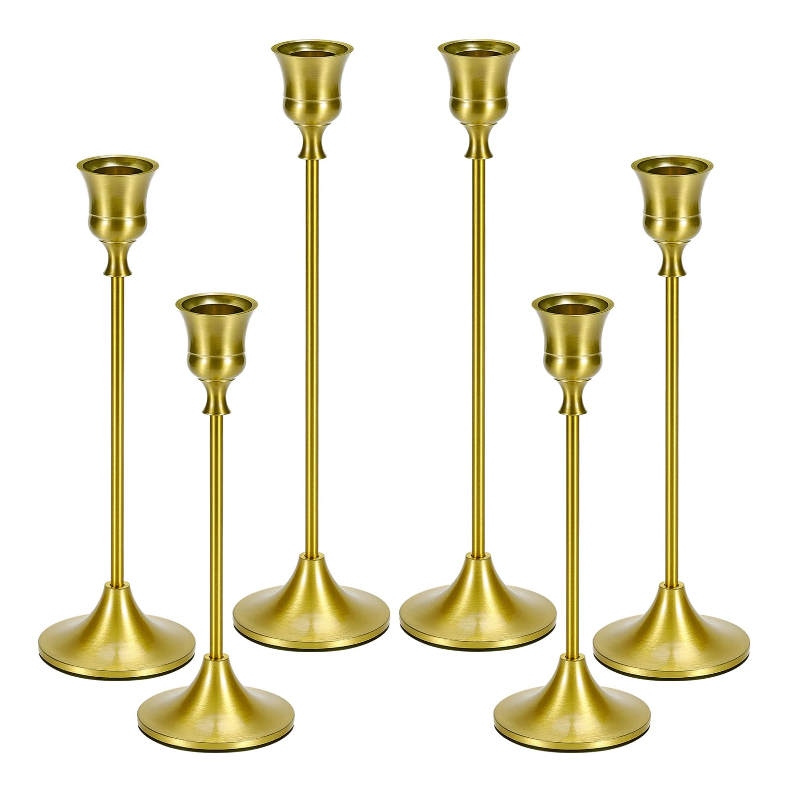 Candle Holder Gold Taper Candlestick Holders - Table Décor Brass Golden Pillar Candle Sticks Holder Set of 6, Antique Fireplace Decor Tapered Bulk