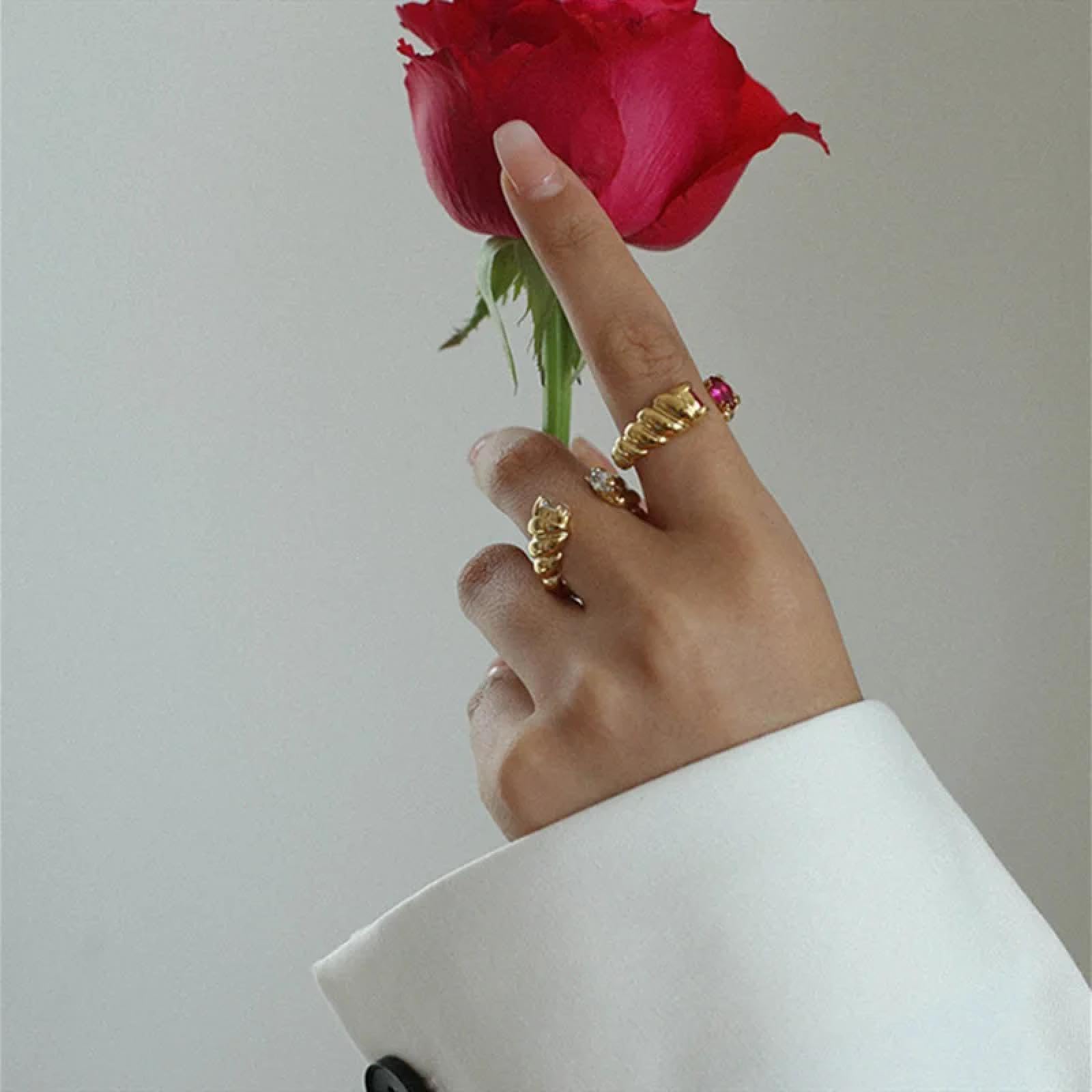Ring Ringe Damen Bijouterie Herren Vintage Fried Dough Twists Streifen Set Zirkon Ring Für Frauen Öffnung Einstellbar Trend Schmuck Zubehör