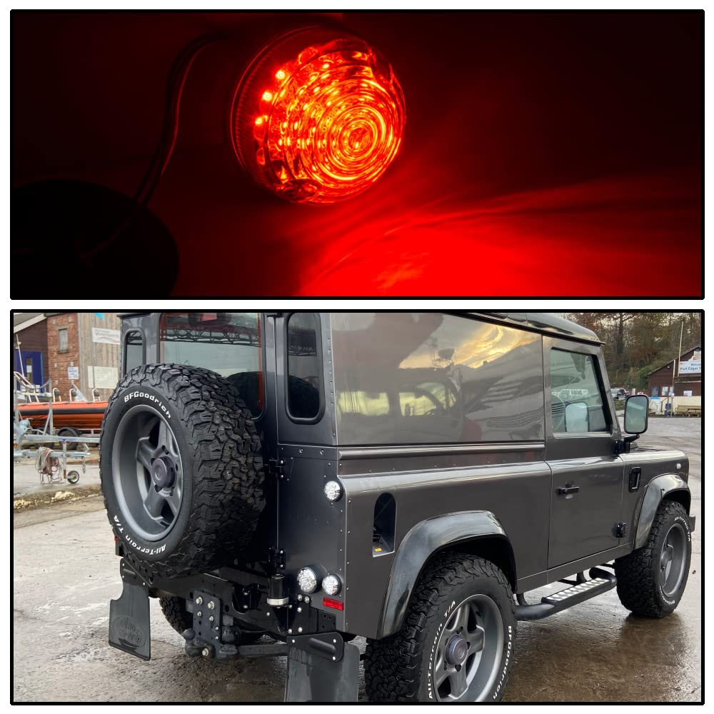 Defender LED Rücklicht - 2 Stück 73mm Klarglas Rot Hinten Led Rücklicht Bremsleuchten für Land Rover 90 110 1983-1990 Defender 1990-2016