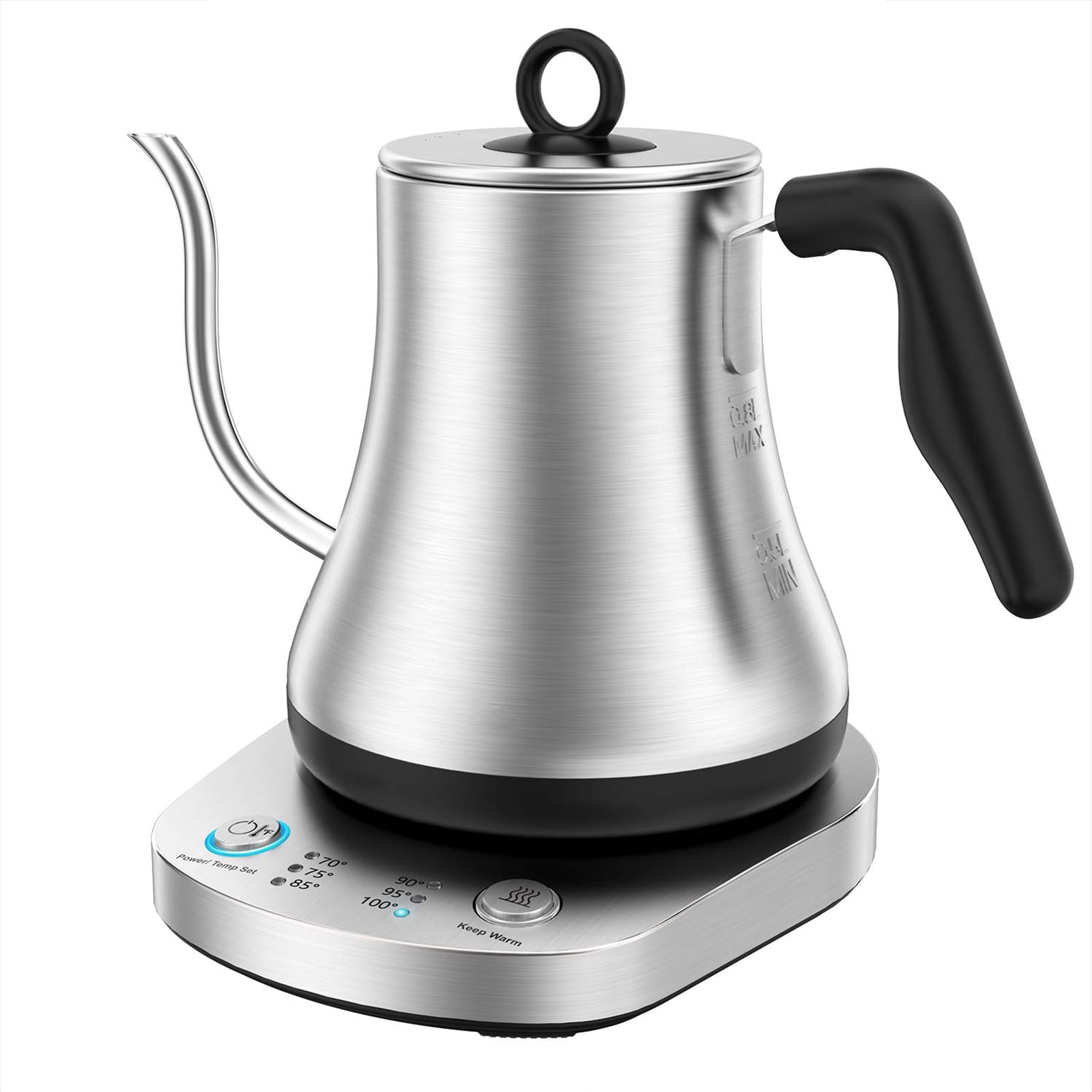 CHINMIN Gooseneck Electric Kettle with Temperature Control, Pour Over Kettle Stainless Steel Tea & Coffee Kettle 0.8L, Quick Heating
