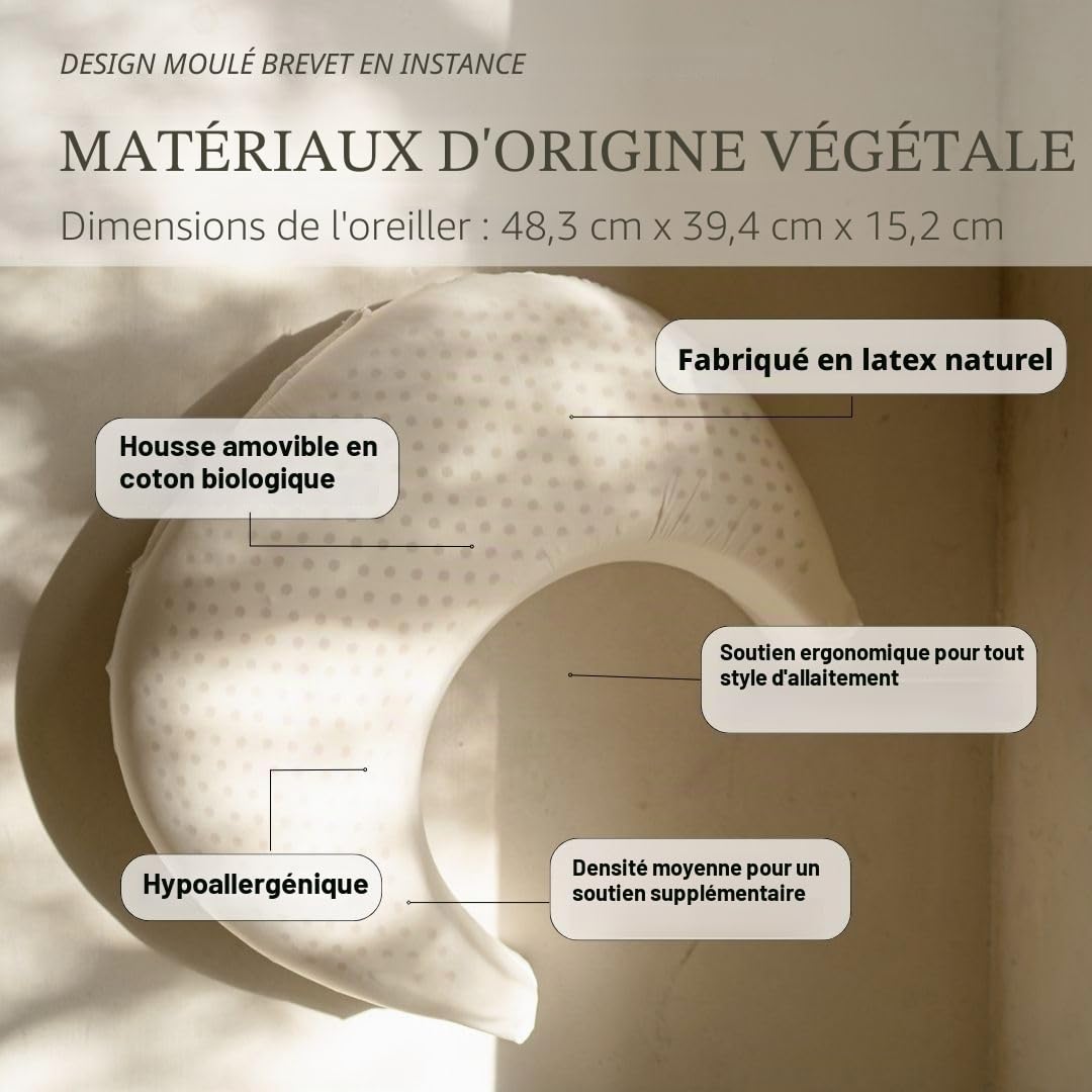 Coussin d'allaitement Naturel - Soutien de la Posture - Coussin à Base de Plantes avec Housse Amovible en Coton Bio (blé)