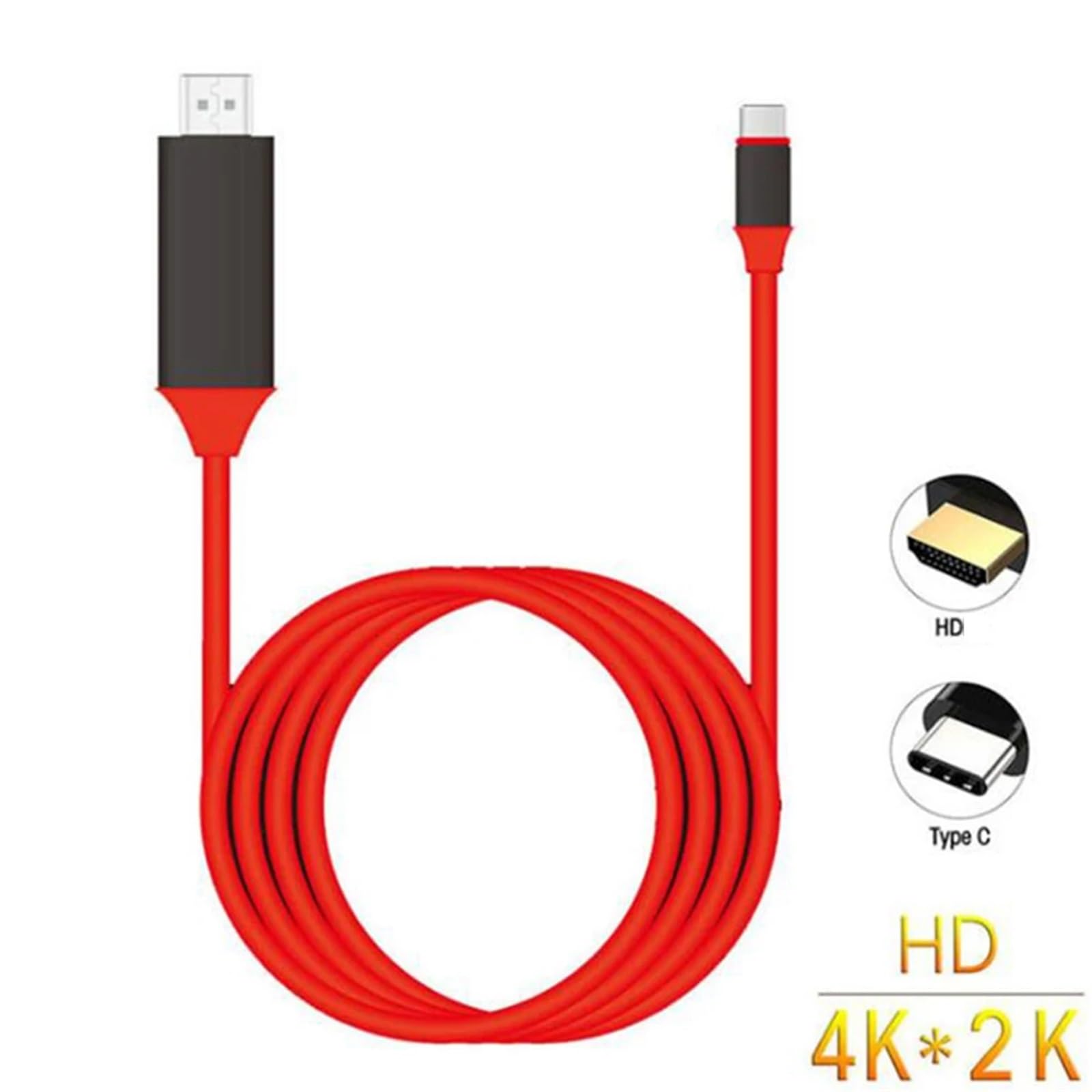 Kabel kompatybilny z USB C na HDMI 2 m, 4K x 2K przy 30 Hz, adapter konwertera typu C na HD do telewizora (70R)