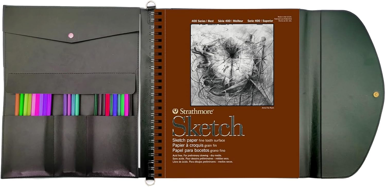 Sketchbook cover with pencil holder, Artist sketch book leather cover artis Gifts, Drawing books and pencil case, Art book for drawing (for 9"X12" Sketchbook)