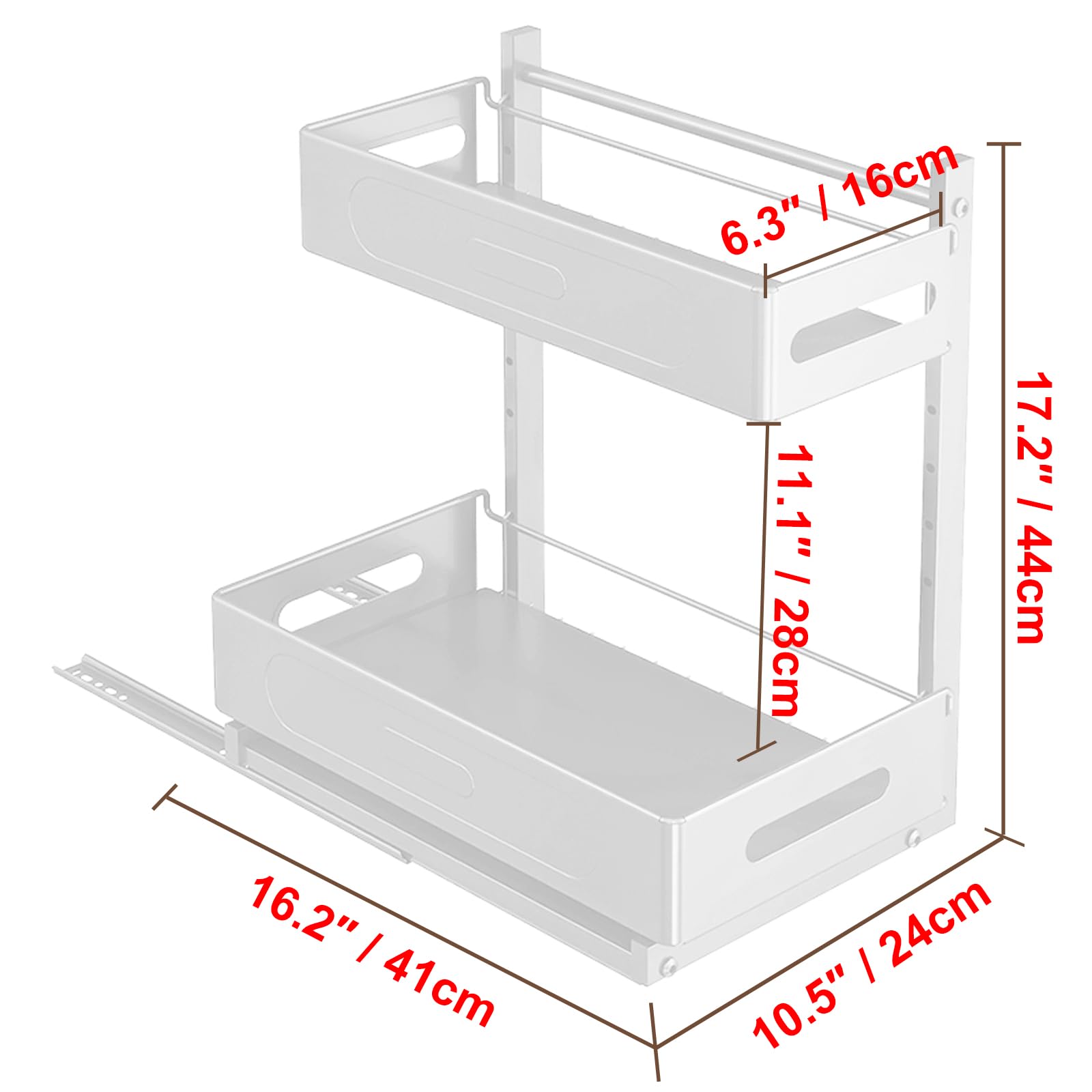 2 Niveaux Rangementr Sous Evier Cuisine et Salle de Bain, Tiroir Coulissant Cuisine Multi-Usage avec Installation Sans Perçage, Silencieux à Billes Acier (Blanc)