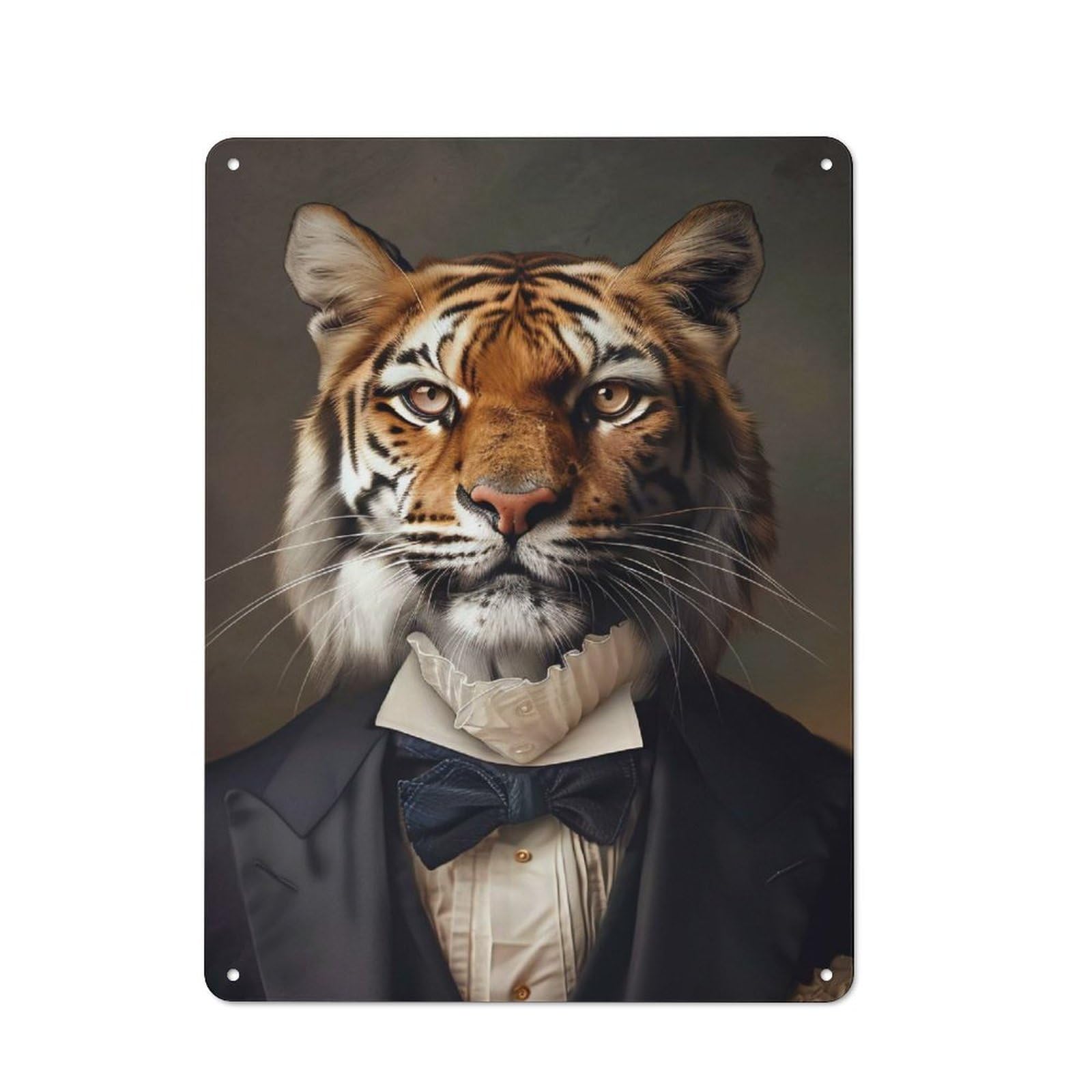 Tiger in Tuxedo Portrait Retro-style Tin Wall Plaque 40x30cm for Café Or Home Bar, for Themed Interiors in Cafés And Home Bars