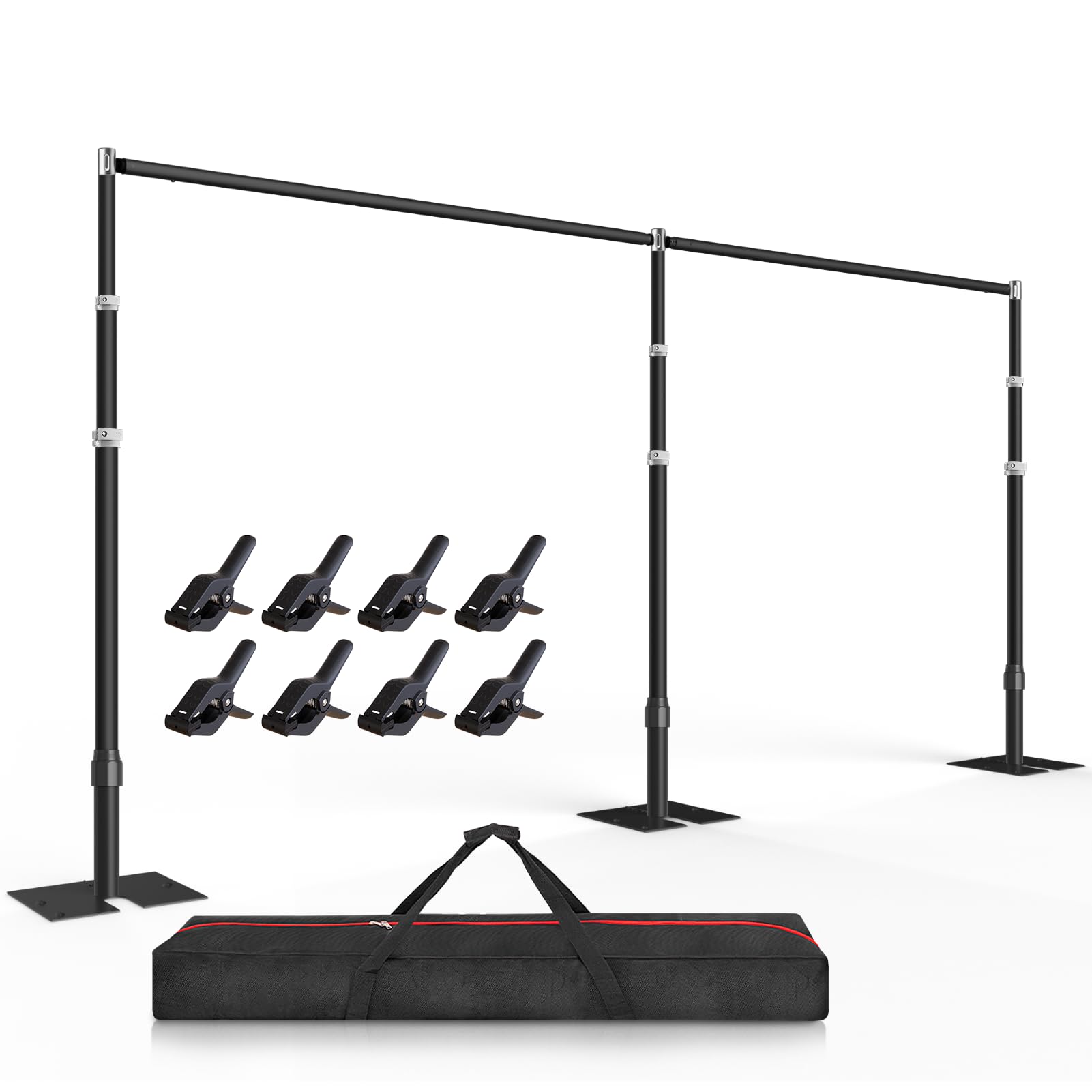 EMART Support de Fond Photo Heavy Duty 3x6M, Tube Crossbar et Drapages Système de Fond, Cadre Métallique Réglable avec Base Plat pour Mariage, Anniversaire Décorations de Fêtes - Noir