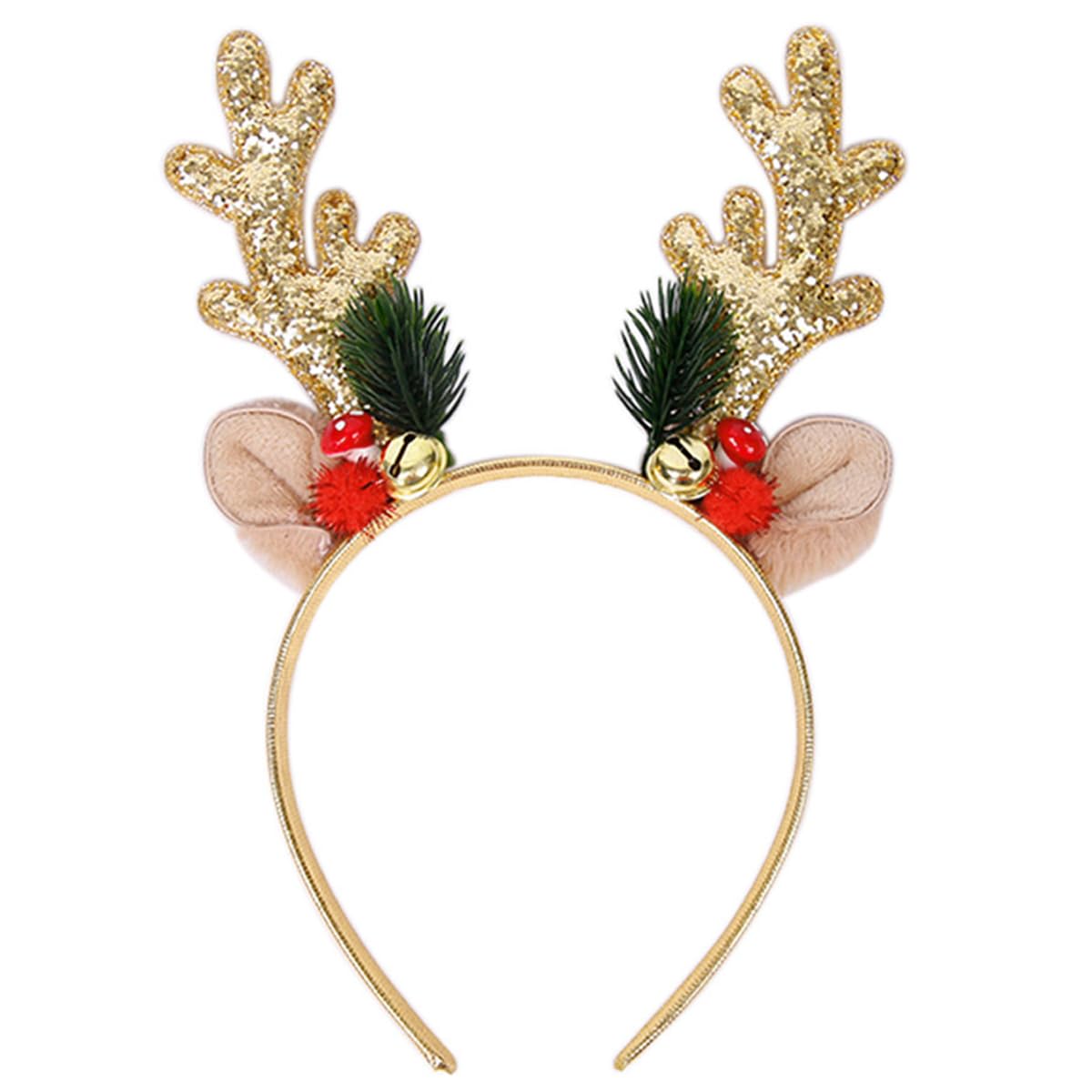 DIUEWOW Christmas Headbands Christmas Glitter Elk Antlers Hair Bands Gold Sequin Reindeer Antler Headbands Holiday Party Accessory for Women and Girls