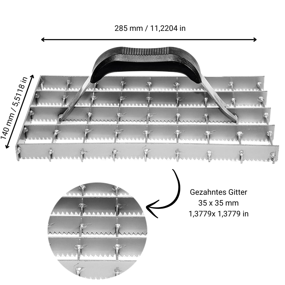 Gitterrabot gezahnt 35 x 35 mm aus Stahl - Langlebiger Putzhobel 285 x 140 mm für effizientes Glätten und Aufrauen von Putzoberflächen, ideal für Bauhandwerk, Metallfarben 1 Stück 12115###
