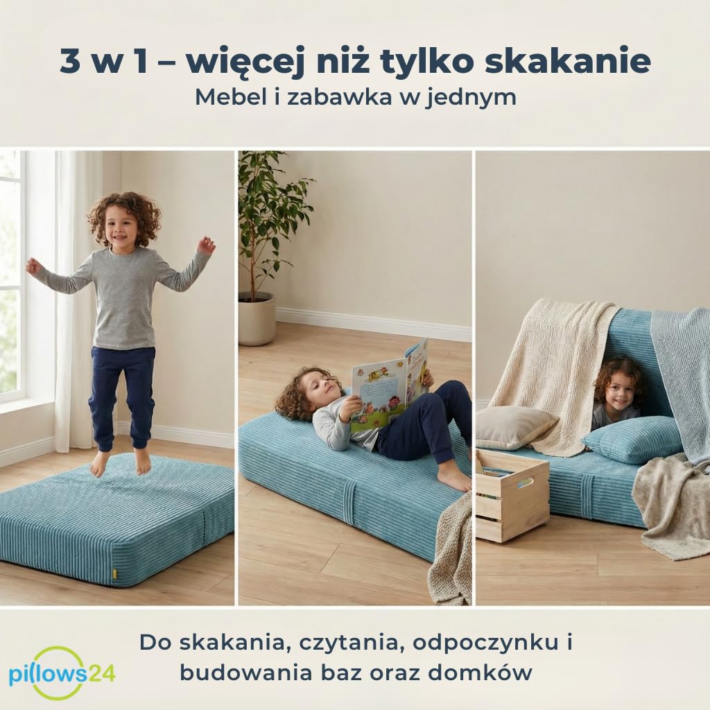 Poduszka do skakania dla dzieci 70x110x17 cm Trampolina domowa ze sprężynami i pianką Zdejmowany pokrowiec sztruksowy Grafitowy