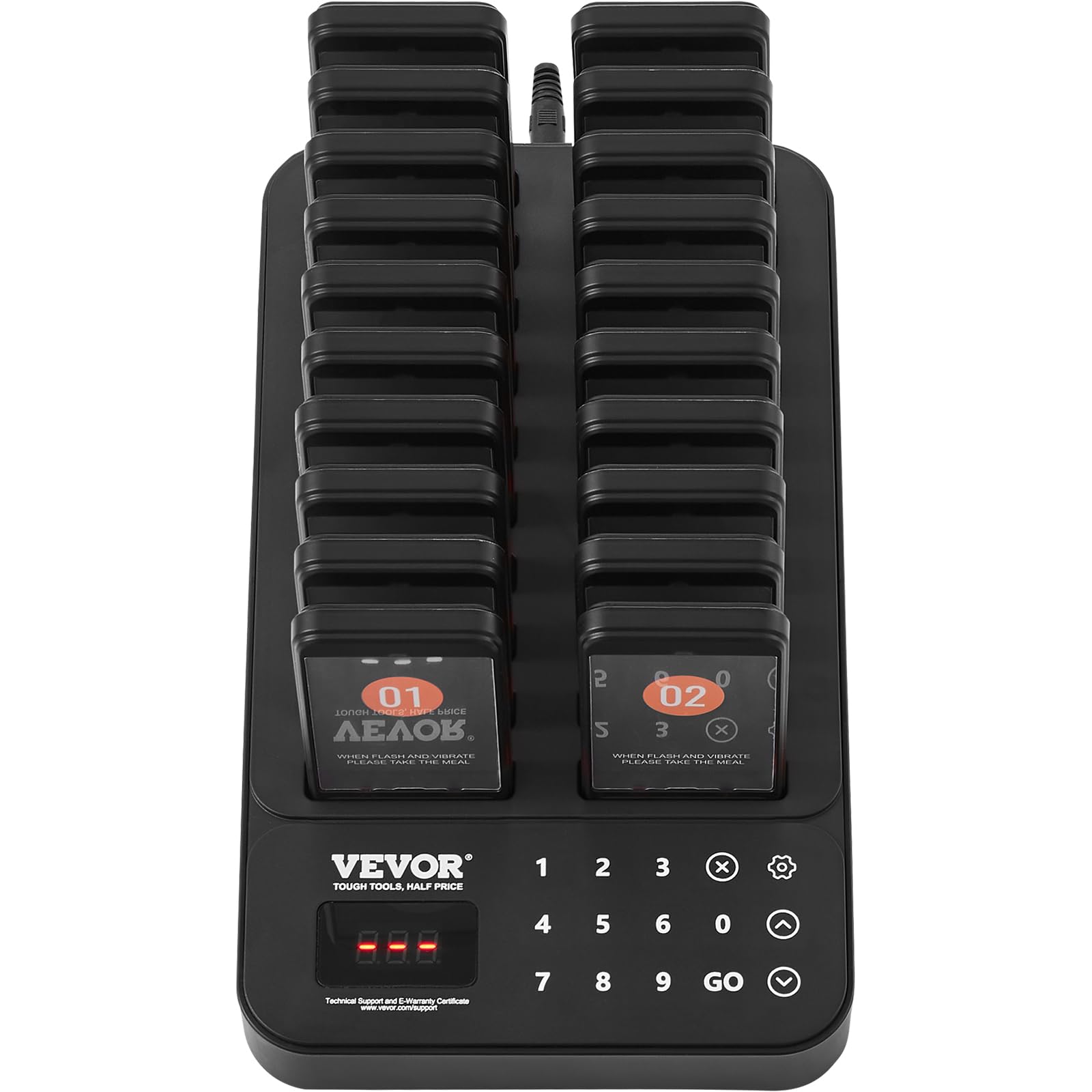 VEVOR Sistema de Buscapersonas Inalámbrico para Restaurantes Largo Alcance de 400m Buscapersonas para Hacer Colas con Vibración y Parpadeo 20 Zumbadores Cuadrado para Restaurantes, Cafeterías, Tiendas