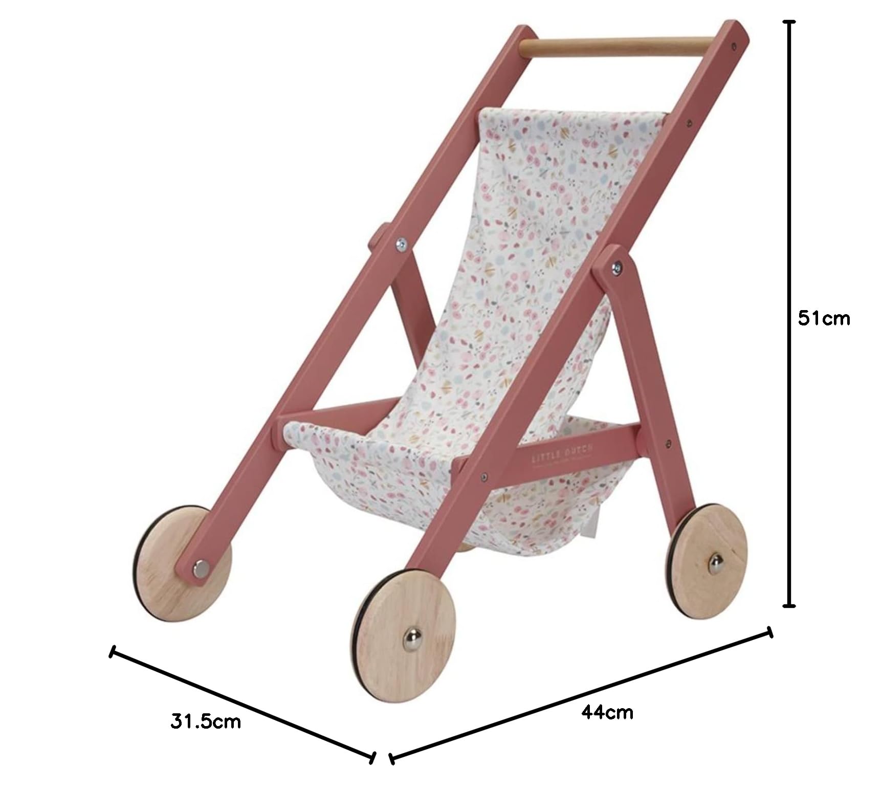 Little Dutch 7064 - Carrozzina per bambole in legno, fiori e farfalle