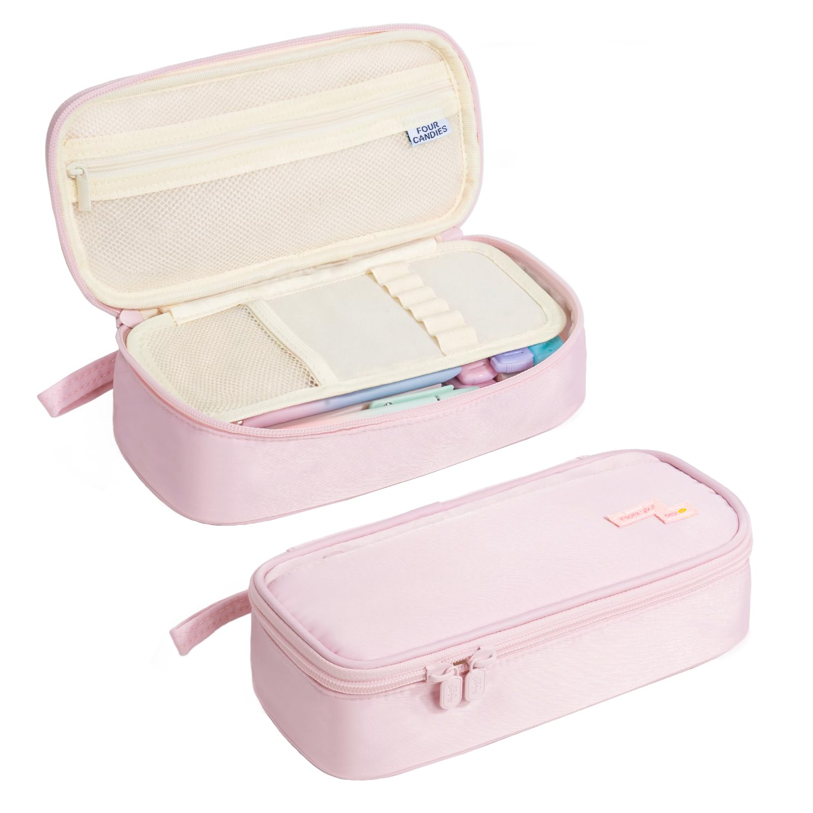 Four Candies Large Pencil Case, Pink Pencil Pouch with Zipper