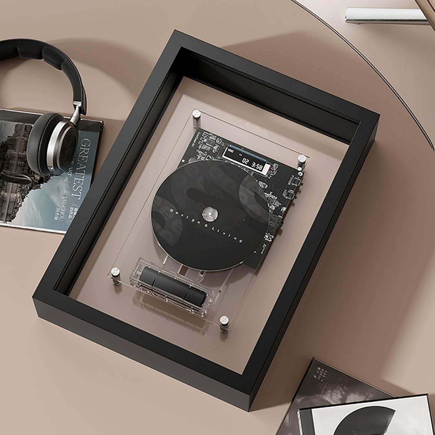 Lettore CD Music Frame con Bluetooth e uscita AUX, telecomando, schermo digitale a LED, qualità del suono senza perdita di qualità per casa e ufficio