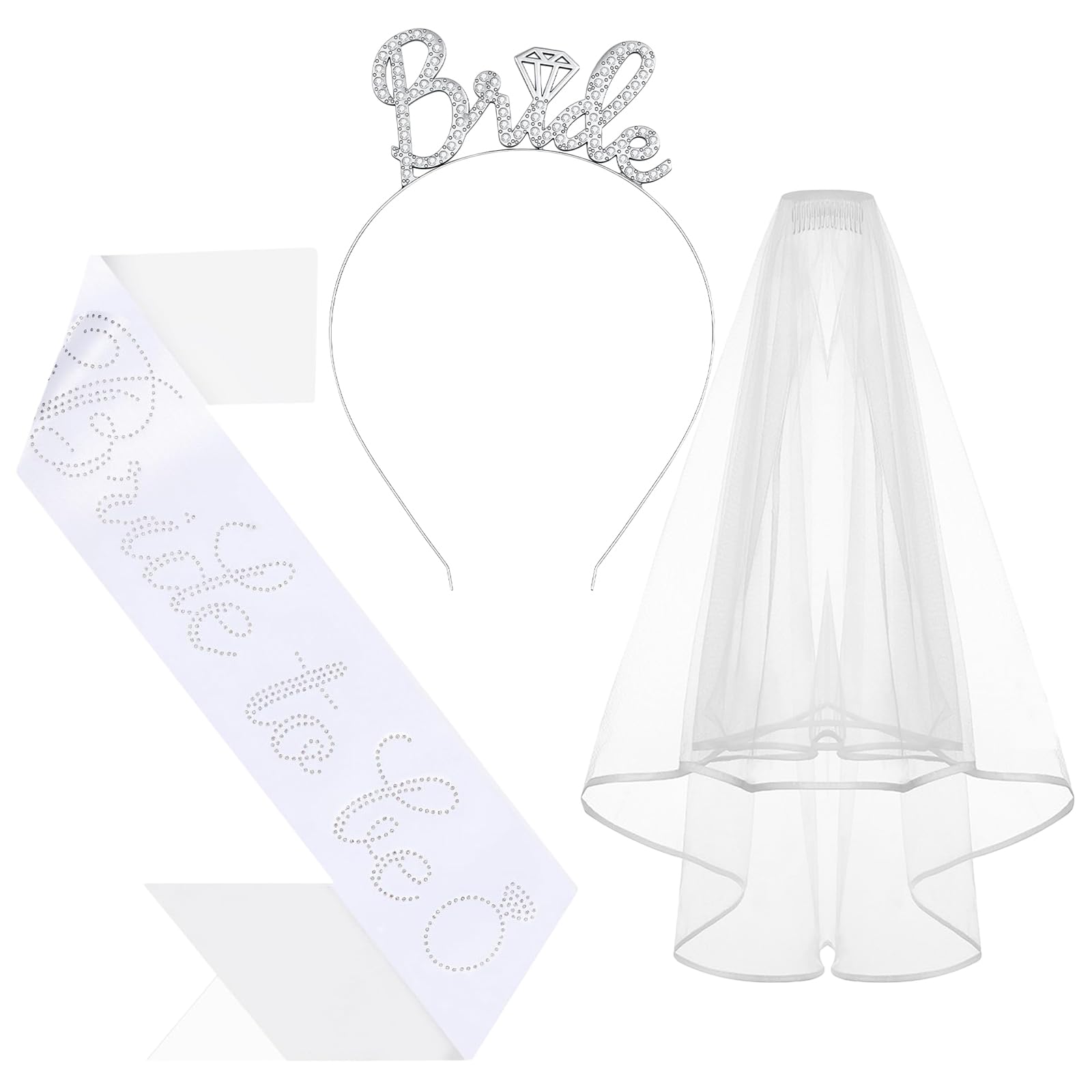 Cosblisvia 3 Pcs Bride to Be Set, Bride to Be Sash and Decorations, Veil for Hen Do Accessories, Engagement, Wedding Party for Women Ladies (Rose Gold)
