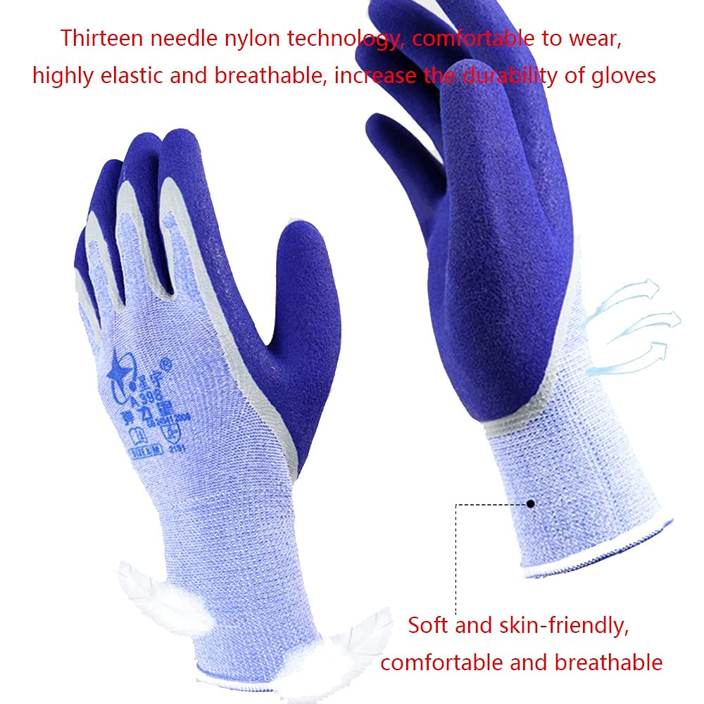 Guanti da Giardinaggio, Guanti da Lavoro, 12 Paia di Guanti da Giardinaggio, Guanti da Lavoro di Sicurezza, Rivestimento in Lattice, Guanti Antiscivolo, Comodi e Traspiranti, Resistenti all'Usura (Col