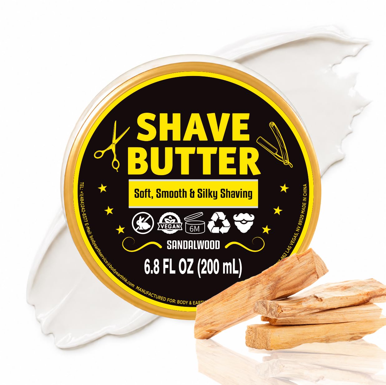 Sandalwood Shave Butter Cream Moisturizes, Protects, Smooths Skin 6.8floz