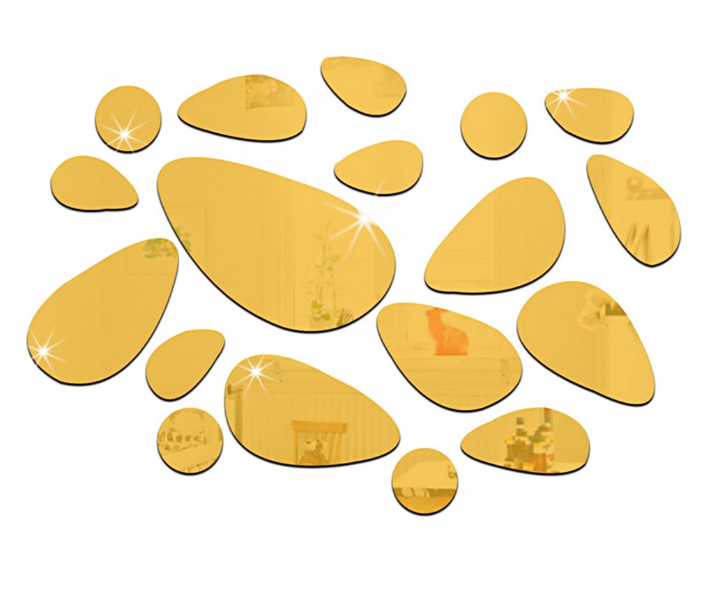 HappyTie Round Stone Shaped 18 Pieces Gold Silver 3D Acrylic Mirror Wall Stickers, Silver