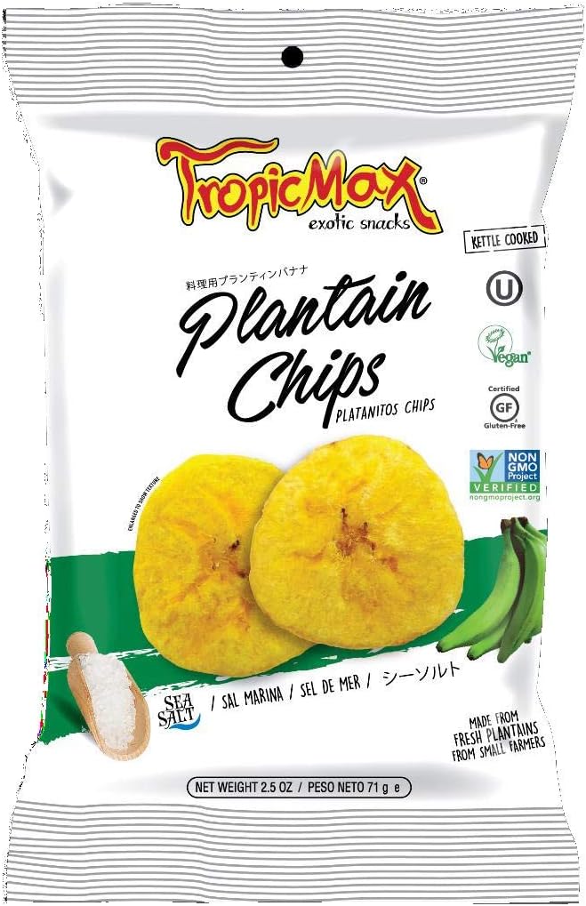 Tropicmax Plantain Chips - Banana Chips, Rich in Potassium, Vitamin A, C, B6 and Fibre,  Paleo Snack - Sea Salt Flavoured Chips for Kids and Adults, 71g Pack of 24