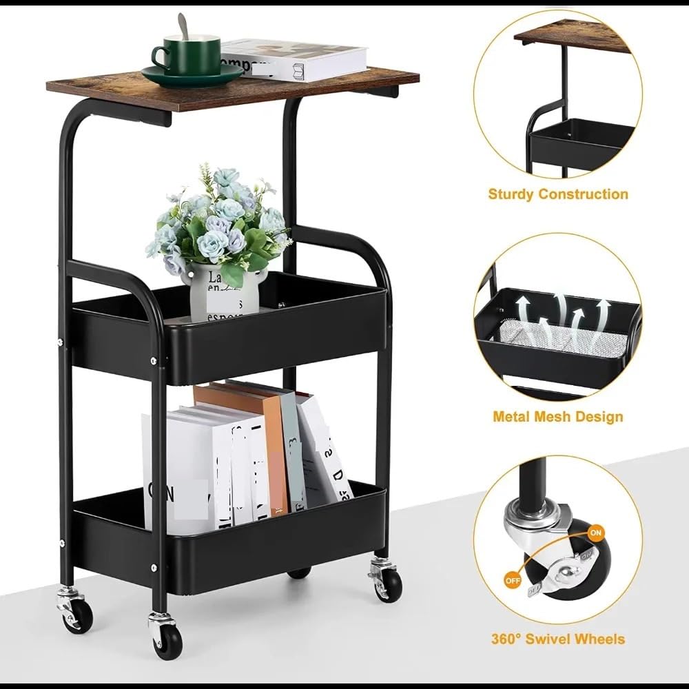 Cocina Carrello da cucina a 3 livelli, carrello portaoggetti 16,54 pollici con ruote, piano in legno Estante de almacenamiento
