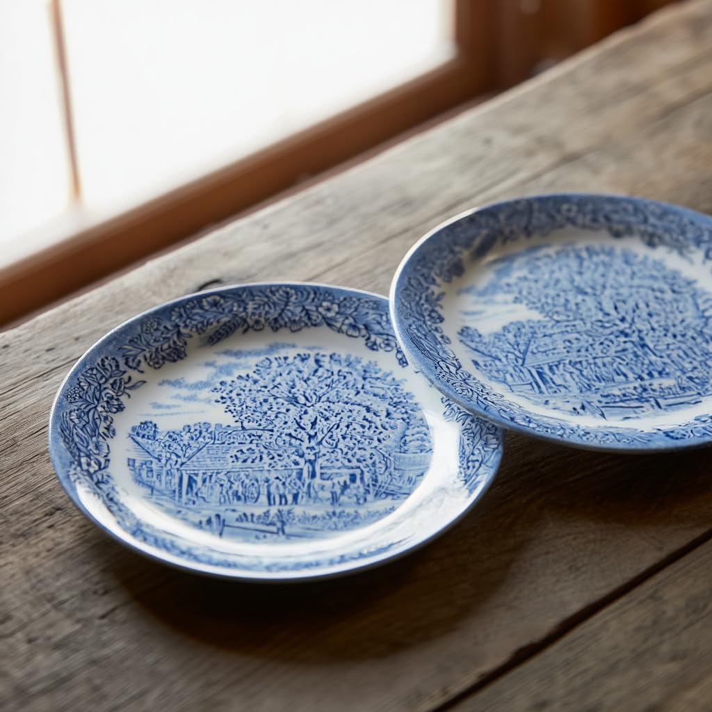 FranquiHOgar - Piatti da dessert in porcellana - Diametro 20 cm - Resiste a temperature da -30°C a 300°C - Decorati con paesaggi inglesi - Set da 6 pezzi - Ceramica inglese - maiolica