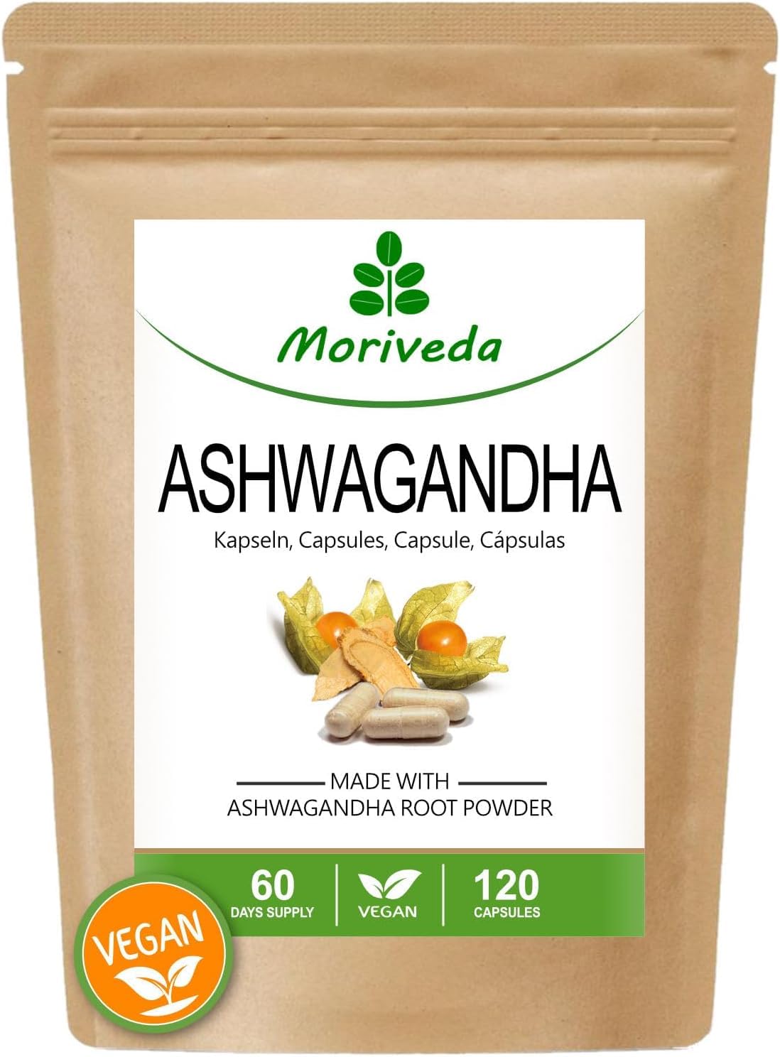 MoriVeda® Ashwagandha Capsules 600mg, 120 pcs. I The Sleep Berry for Balance, Quality of Life & Inner Calm I Ayurvedic from India & Africa I Vegan & Gluten Free I 100% Root Powder