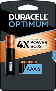 Duracell Optimum AAA Batteries with Power Boost Ingredients, 6 Count Pack Triple A Battery with Long-lasting Power, All-Purpose Alkaline AAA Battery for Household and Office Devices