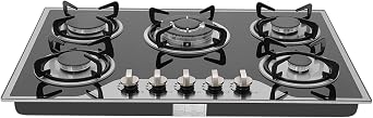 30 Inch Gas Cooktop, 5 Burners Built-In Stove Top Stainless, LPG/NG Convertible Stove Dual Fuel Sealed Gas Hob Tempered Glass Kitchen Cooker Stoves,Built-In Gas Stoves Top of Stainless Steel