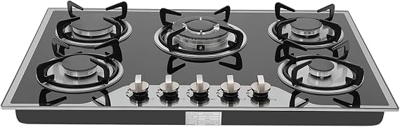 30 Inch Gas Cooktop, 5 Burners Built-In Stove Top Stainless, LPG/NG Convertible Stove Dual Fuel Sealed Gas Hob Tempered Glass Kitchen Cooker Stoves,Built-In Gas Stoves Top of Stainless Steel