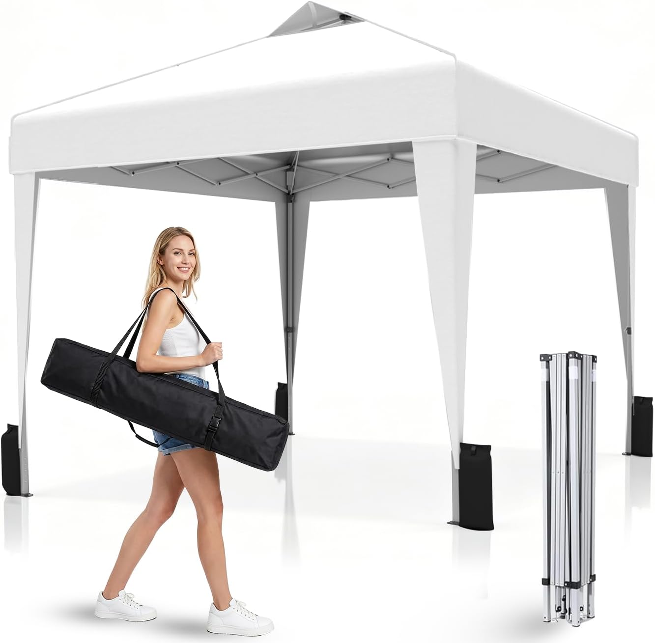 SANWAY 10x10 Pop up Canopy Tent, One-Button, Outdoor Instant Canopy Protable for Events, Camping, Parties, Vendor, Beach Tent - White