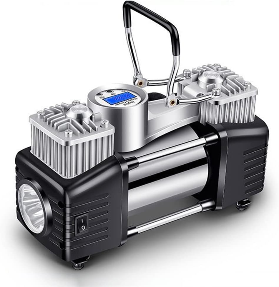 GYL Inflador de Neumáticos 12V, Compresor de Aire Energía Dual AC/DC, Luz LED, Presión Preestablecida, Compresor de Parada Automática Bomba de Aire Eléctrica para Coche, Bicicleta, Casa, Camping