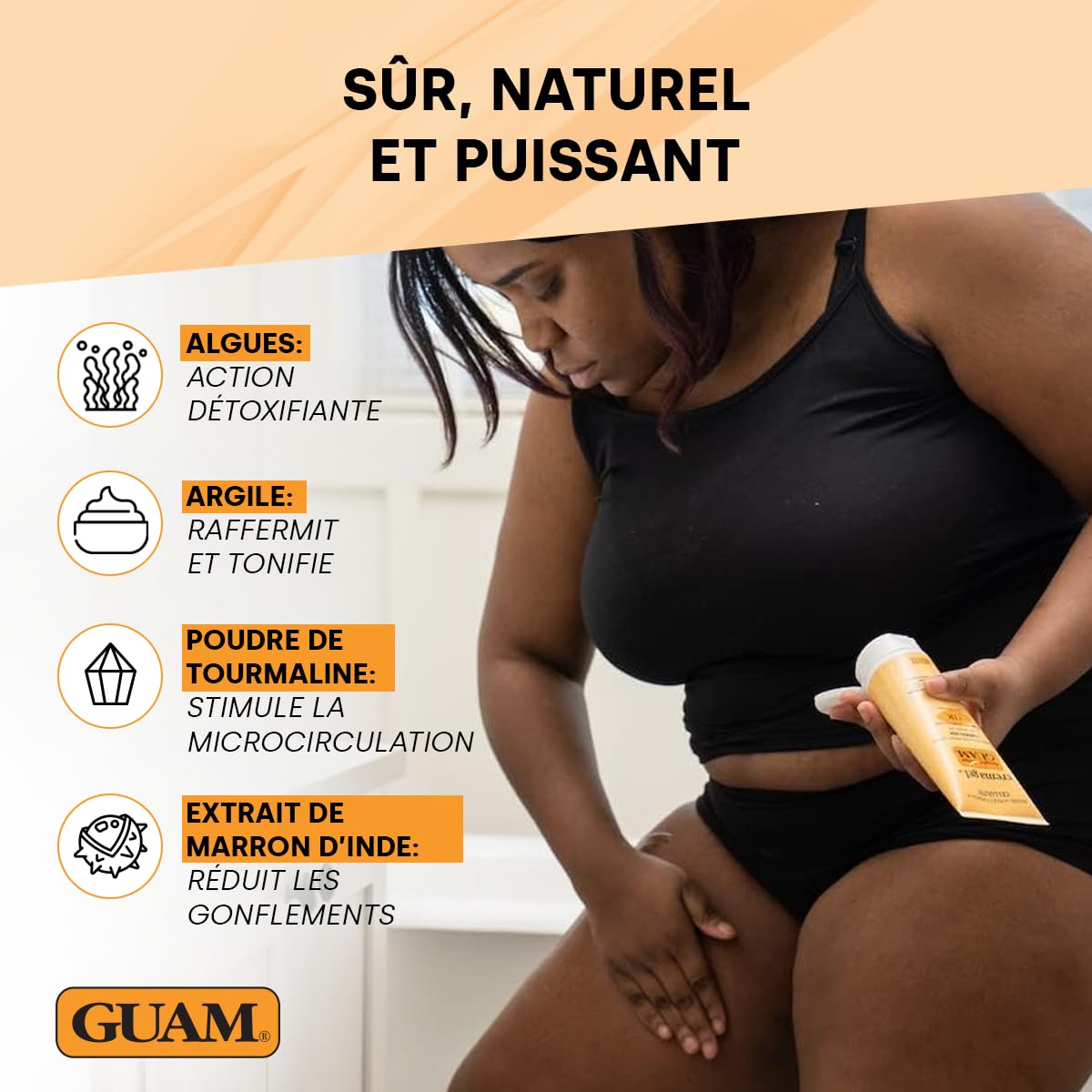 GUAM FIR Coffret Anti-Cellulite Boue d’Algues & Crème Gel à la Tourmaline - Duo Raffermissant Corps 1kg 250ml