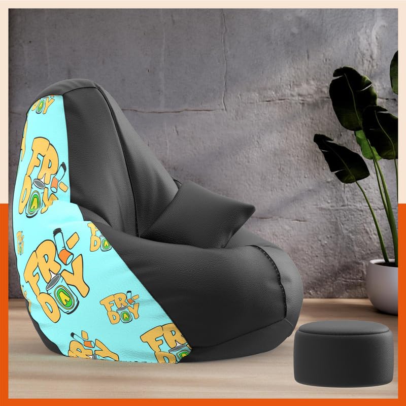 Biggie Bean Bag Cover 4XL VibeBoost Premium Bean Bag with Free Cushion and Footrest - Official : Rebel Rave Combo (Matching Color : Regular, Friday-Black)-image-3