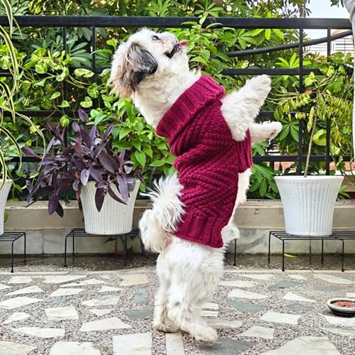 Image of Lulala Dog Sweater for Small Dogs, Warm Dog Christmas Sweater, Winter Dog Sweater, Classic Turtleneck Dog Knitwear (Burgundy, 10 Inch)